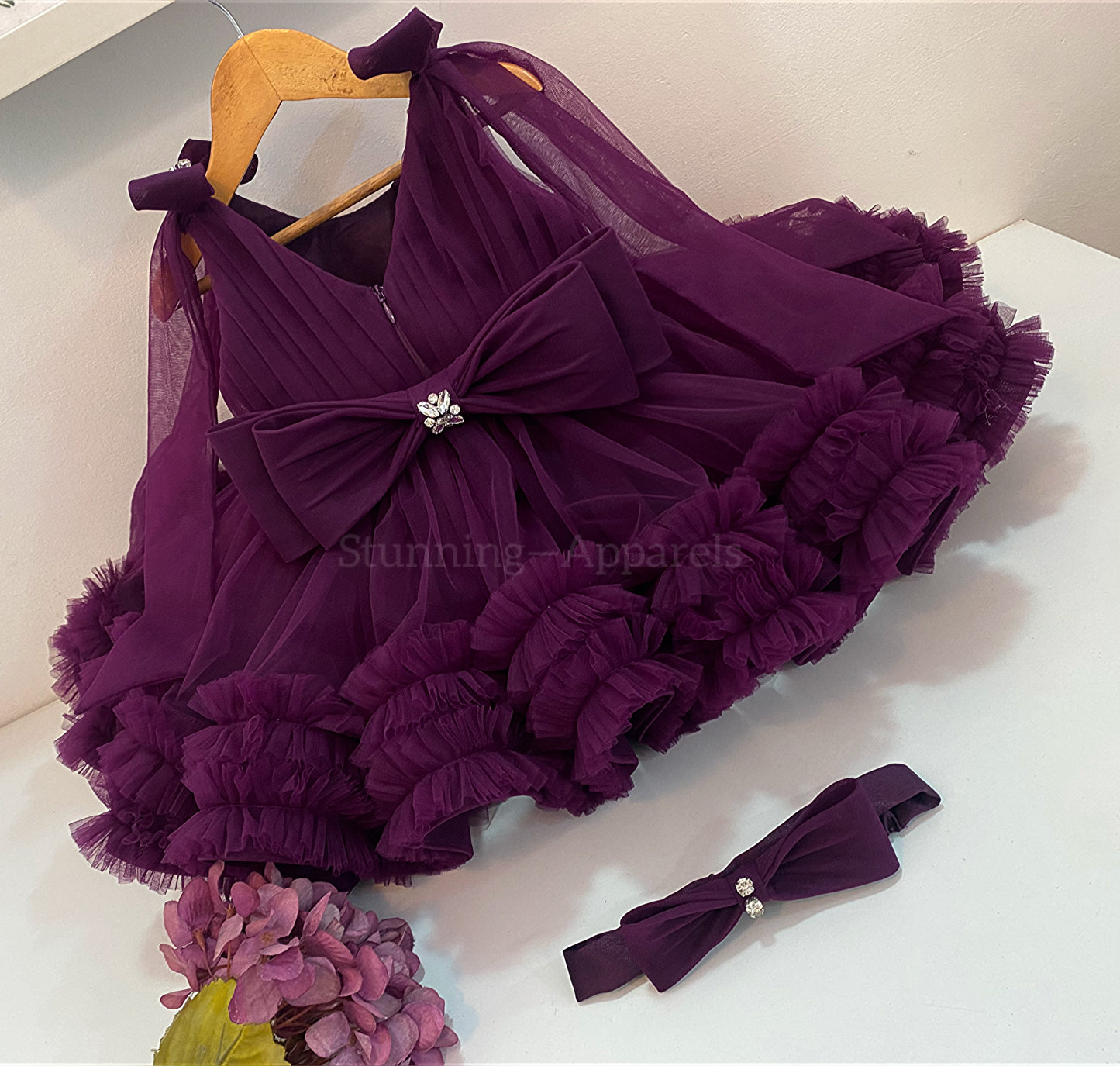 Designer Premium Hand Work Wine Dress