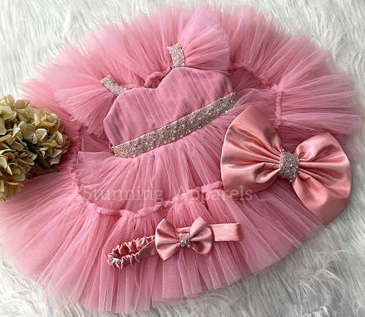 Designer Sweetheart Neckline Hand Work Peach Frock