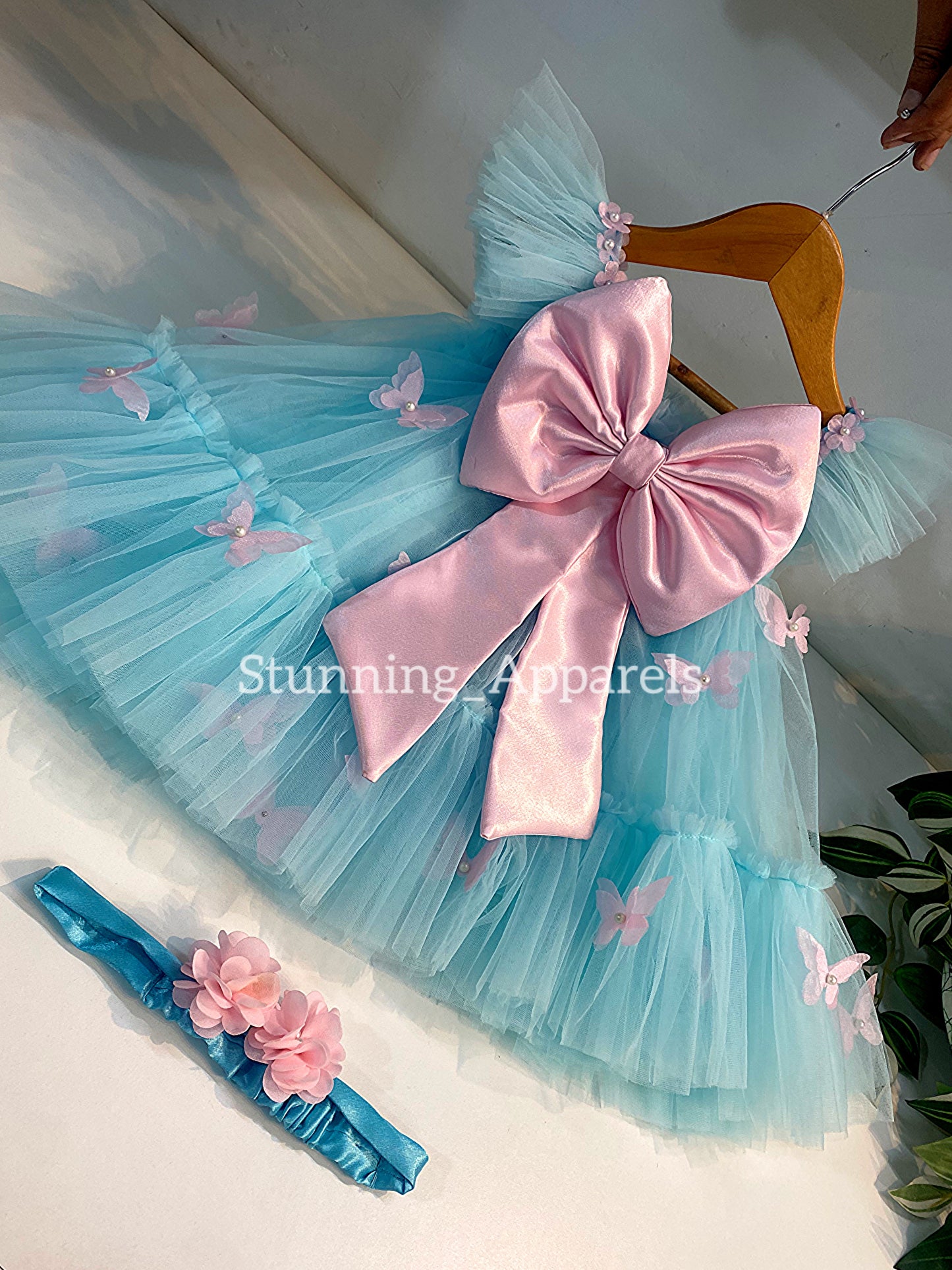 Butterfly Work Cute Party Wear Umbrella Sky Blue Dress