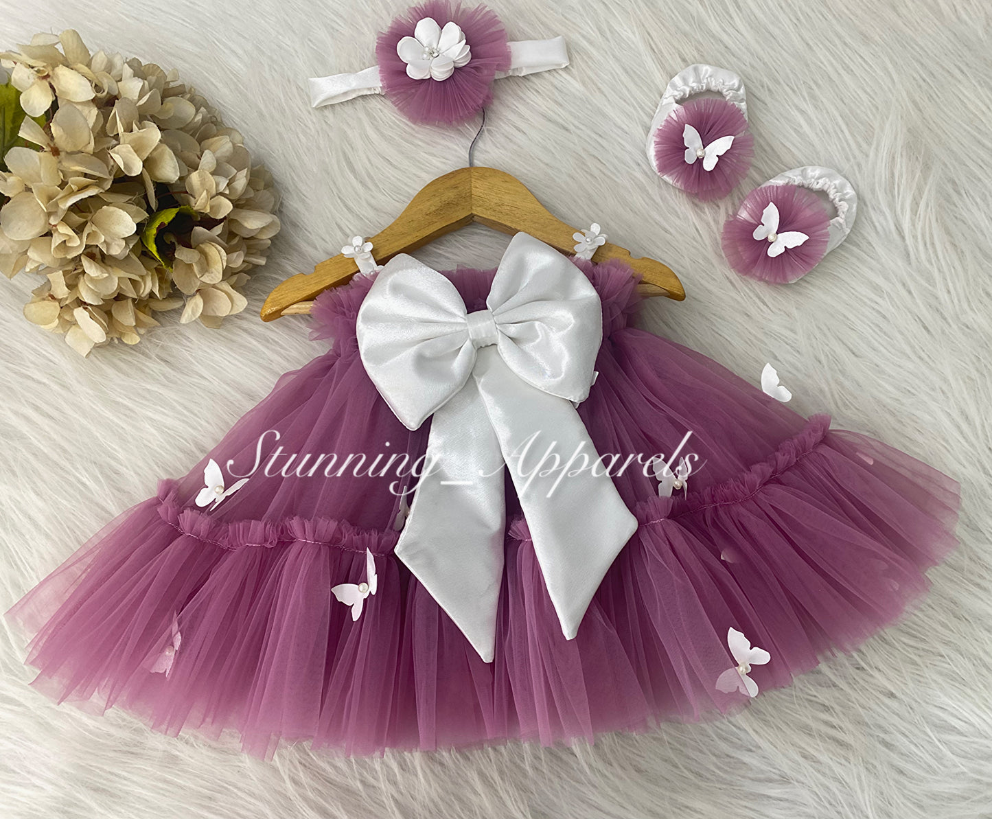 Butterfly Work Cute Party Wear Dusty Pink Umbrella Dress