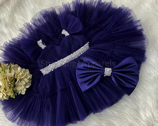 Designer Sweetheart Neckline Hand Work Navy Blue Frock