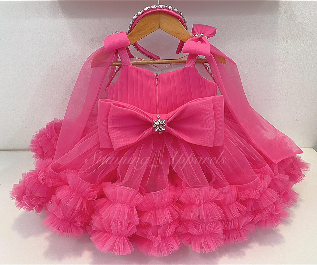 Designer Premium Hand Work Flamingo Pink Dress