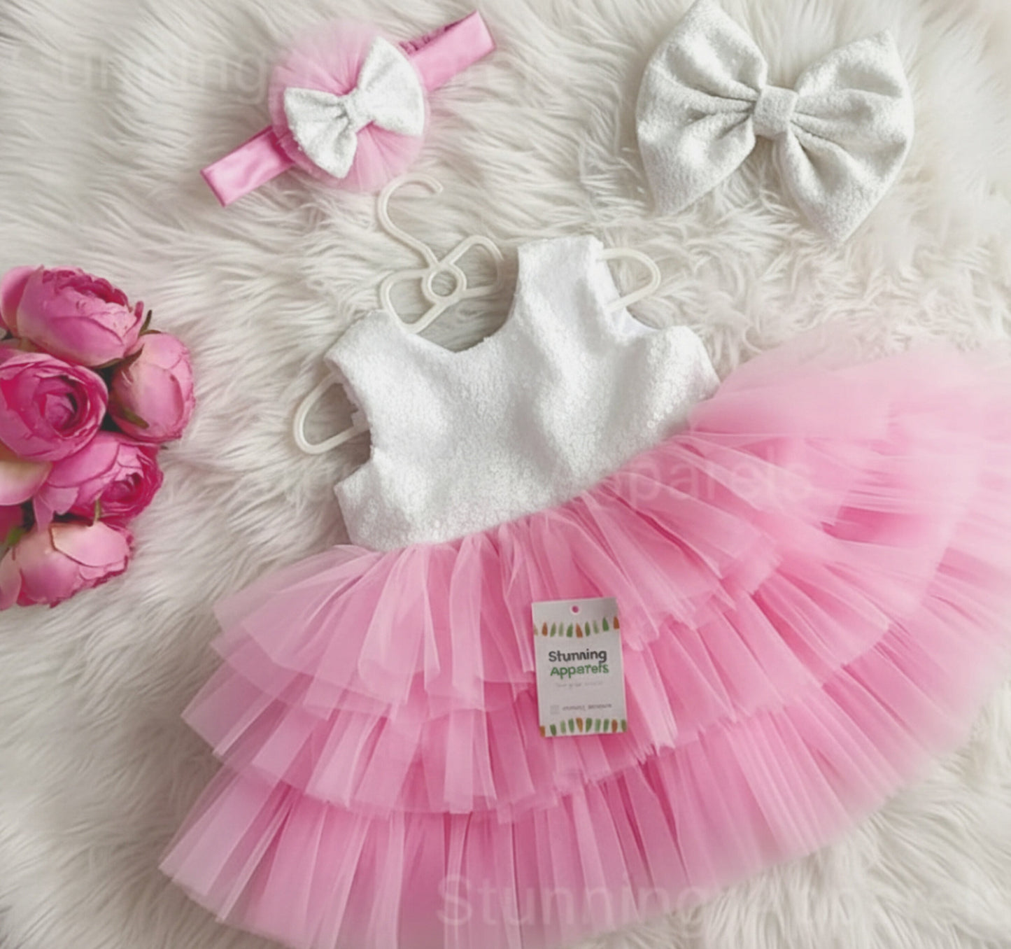 Milky Sequins Layers Pink Dress