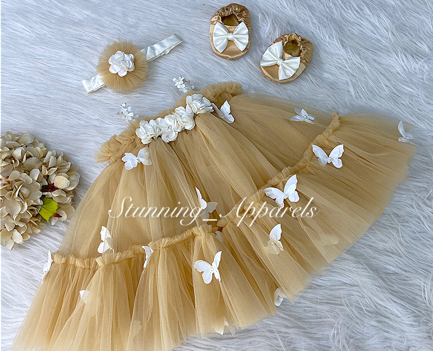 Butterfly Work Cute Party Wear Golden Umbrella Dress
