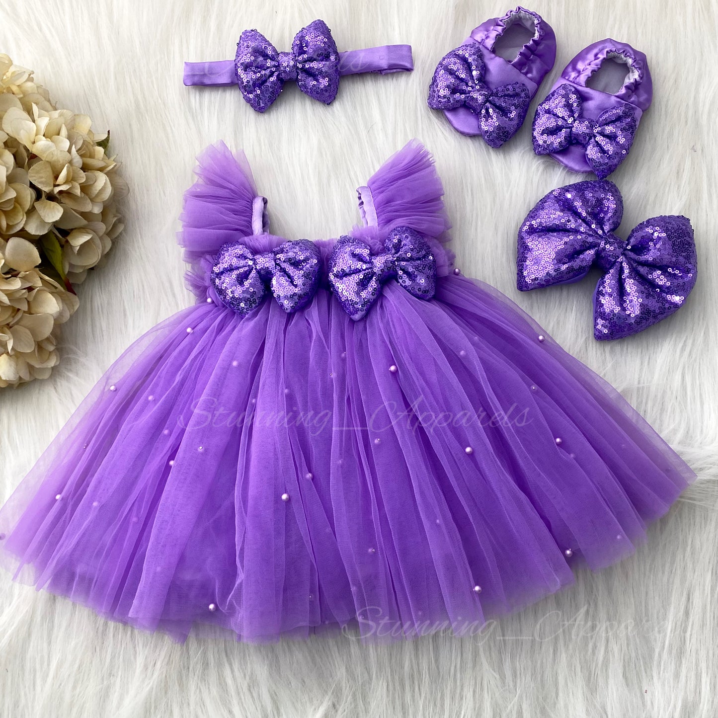 Lavender Sequins Bow Party Wear Lavender Umbrella Dress
