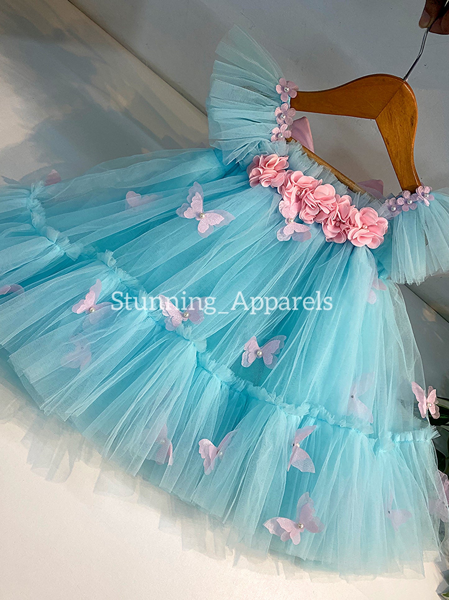 Butterfly Work Cute Party Wear Umbrella Sky Blue Dress