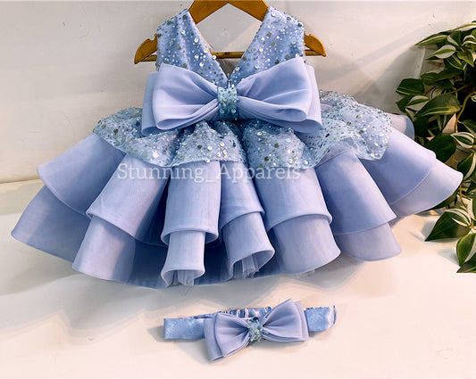 Premium Beads Sequins Party Wear Pastel Blue Dress