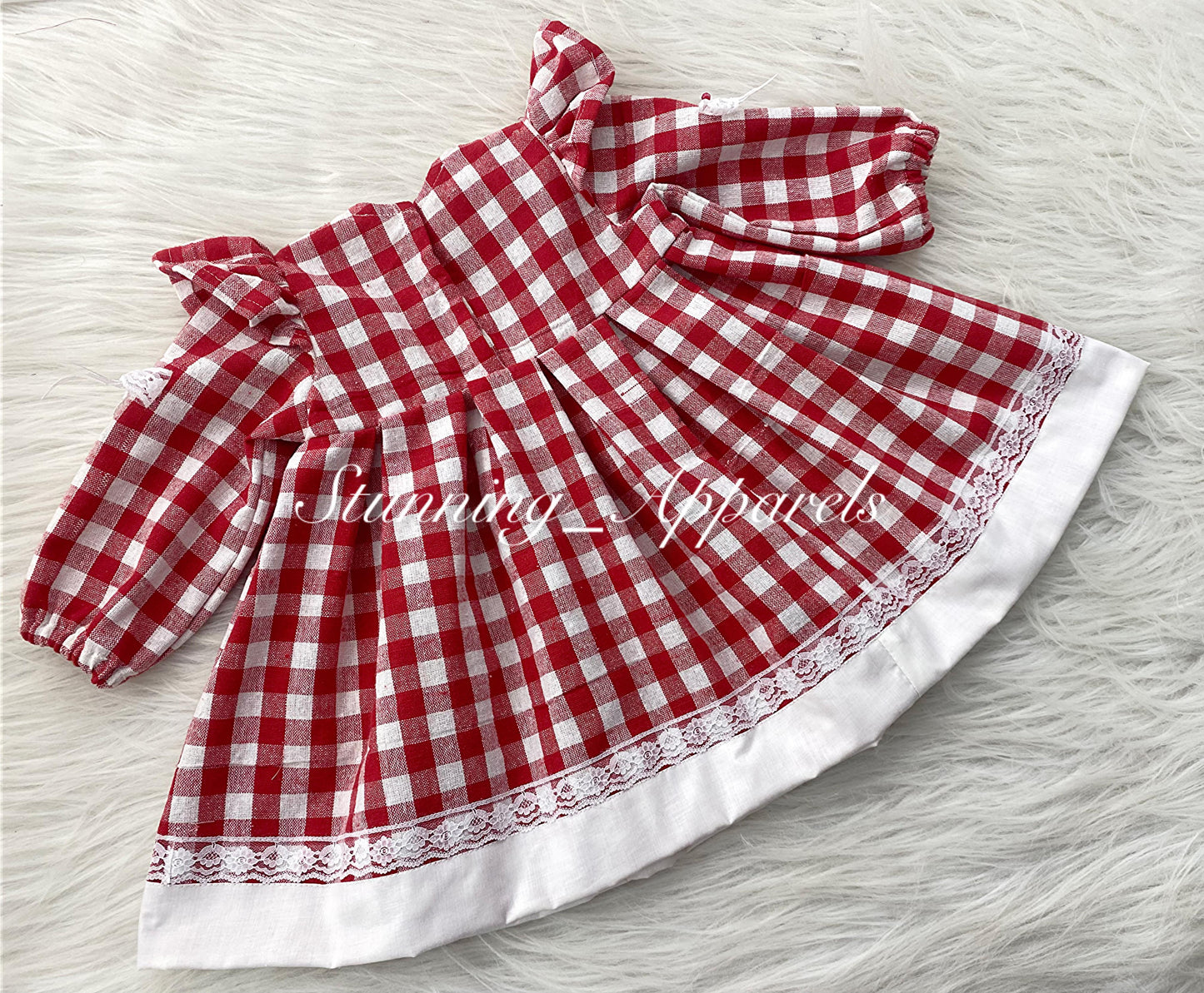 Stylish Long Sleeves Checks Printed Red Dress