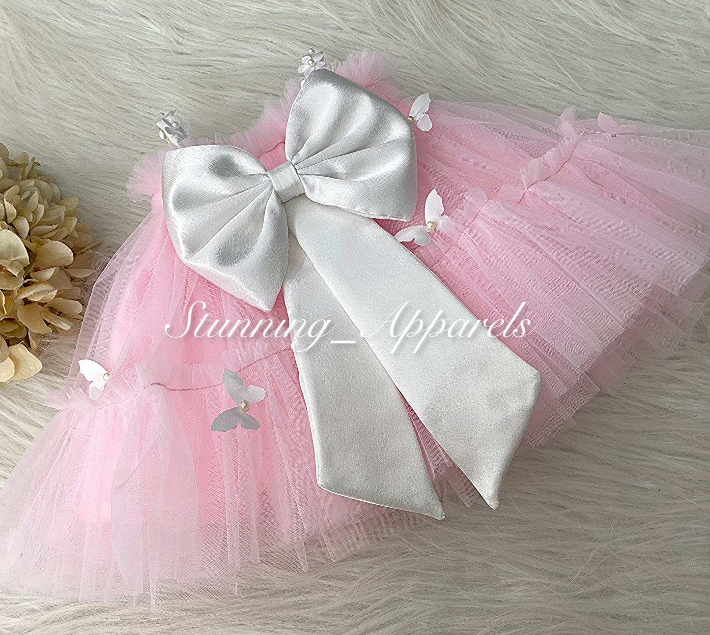Butterfly Work Cute Party Wear Baby Pink Dress