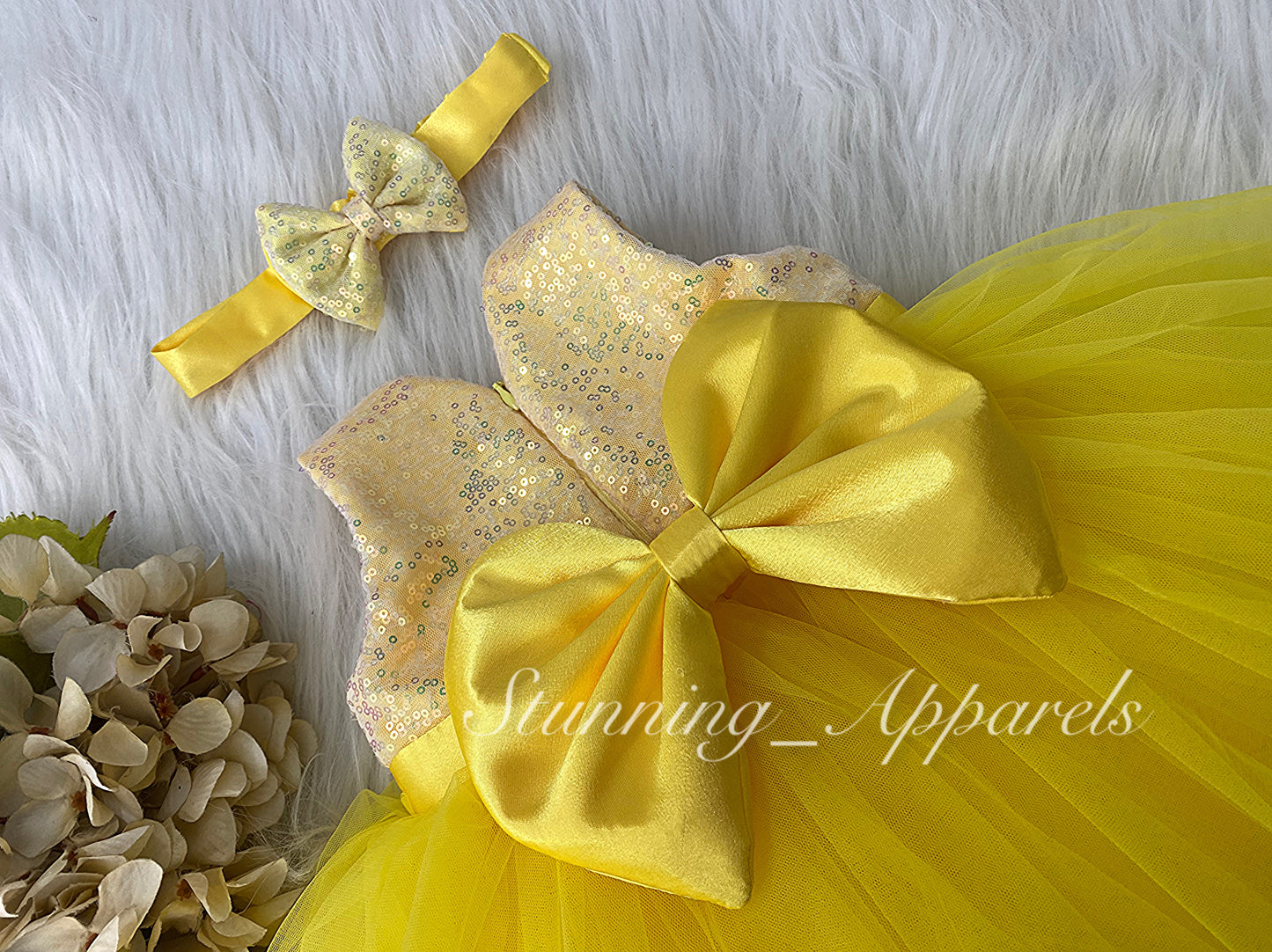 Belted sequin bodice Yellow Dress