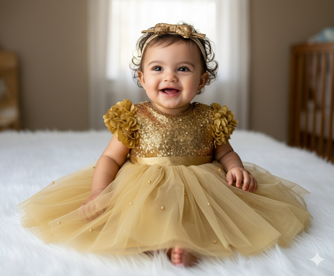 Golden Satin Bow Party Wear Golden Dress