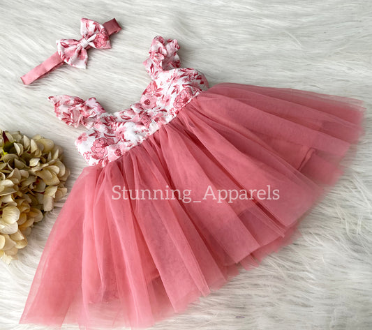 Cute Flower Printed Peach Casual Dress