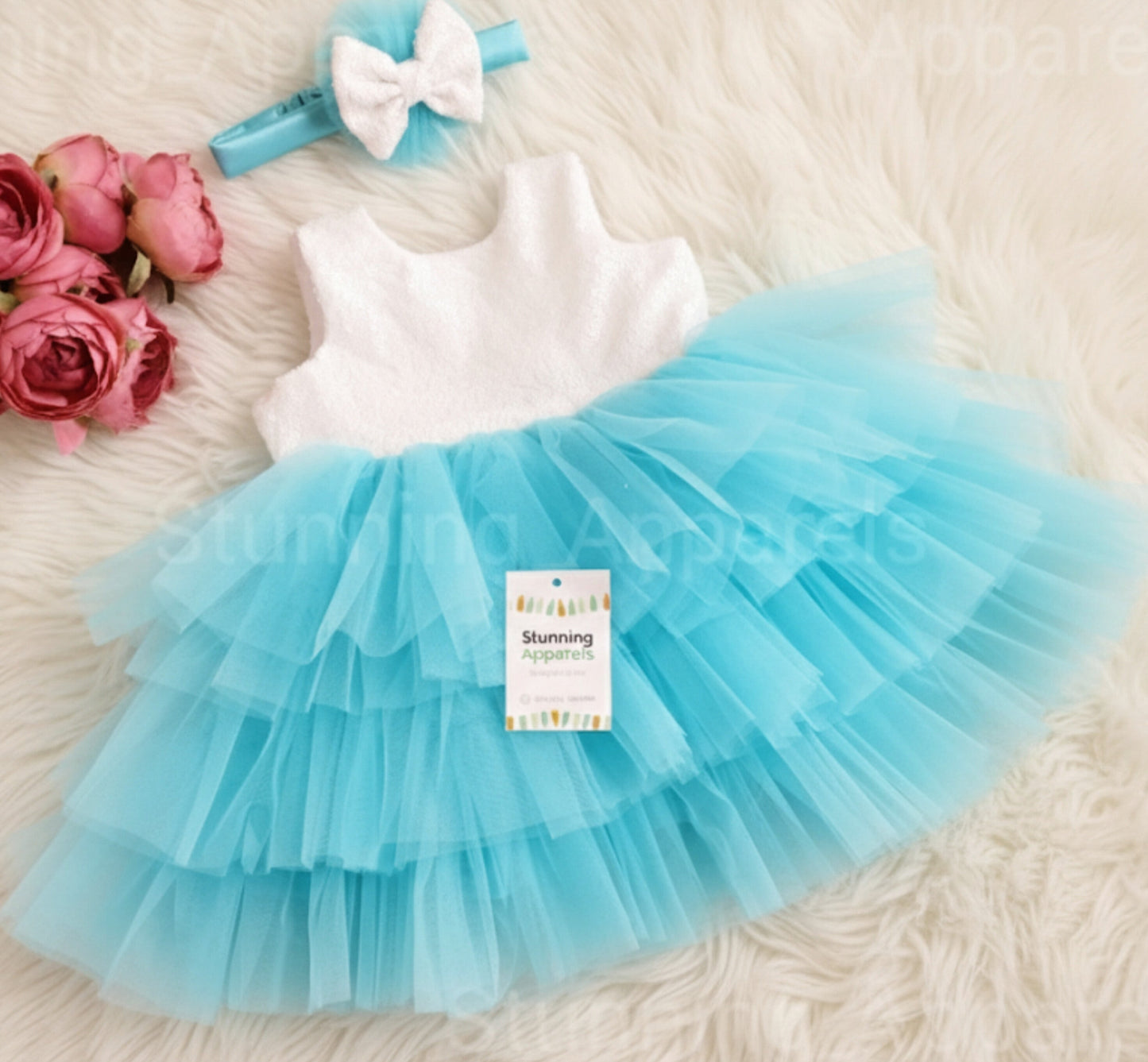 Milky Sequins Layers Dark Sky Blue Dress