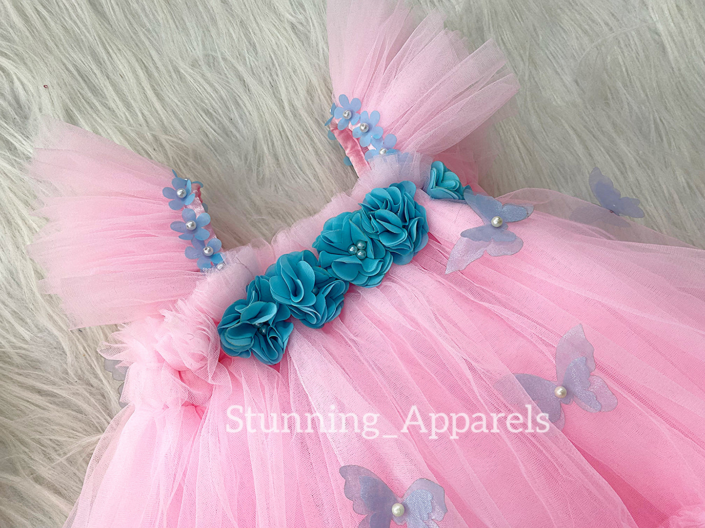 Butterfly Work Cute Party Wear Umbrella Baby Pink Dress