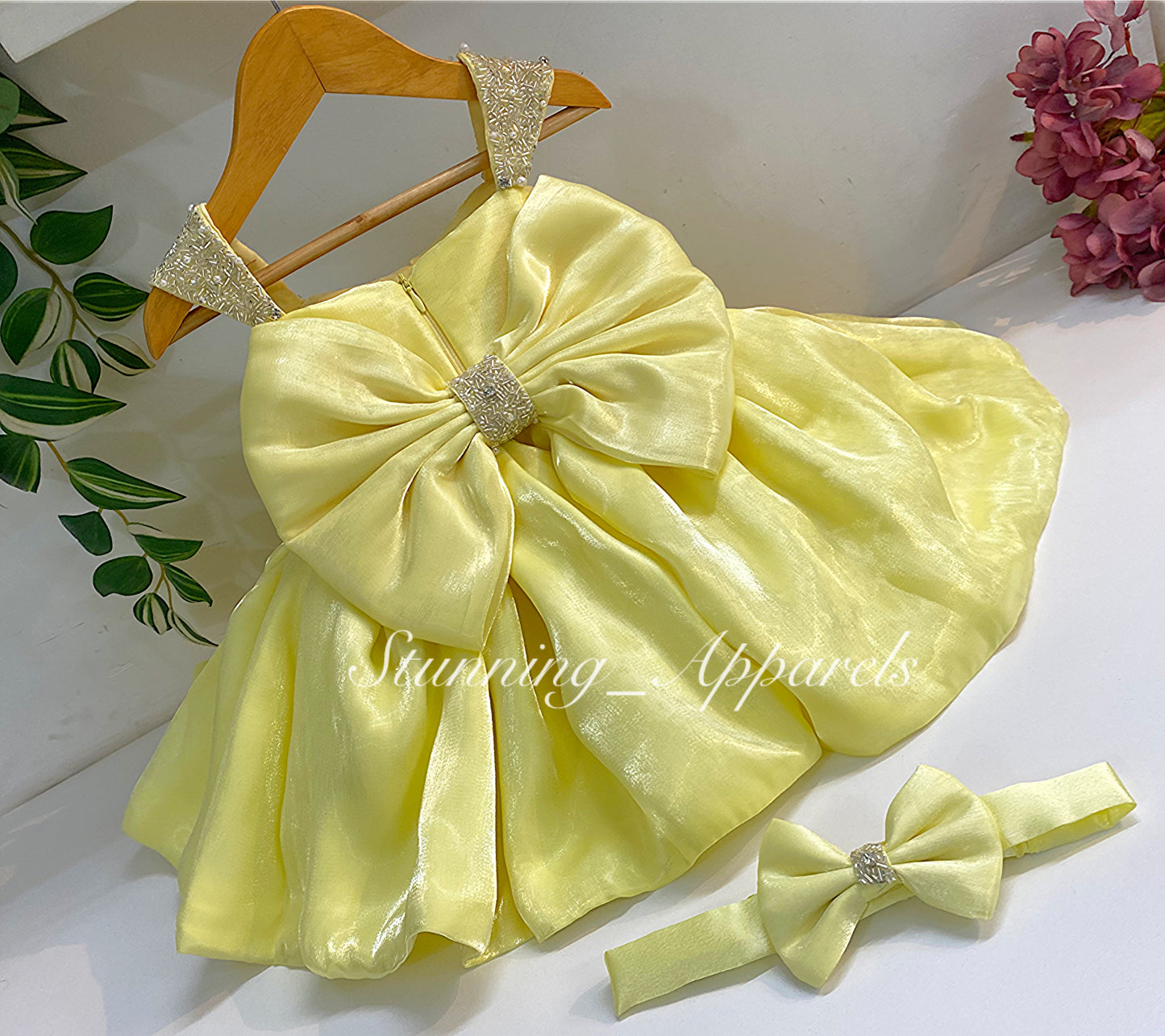 Designer Premium Hand Work Lemon Yellow Dress