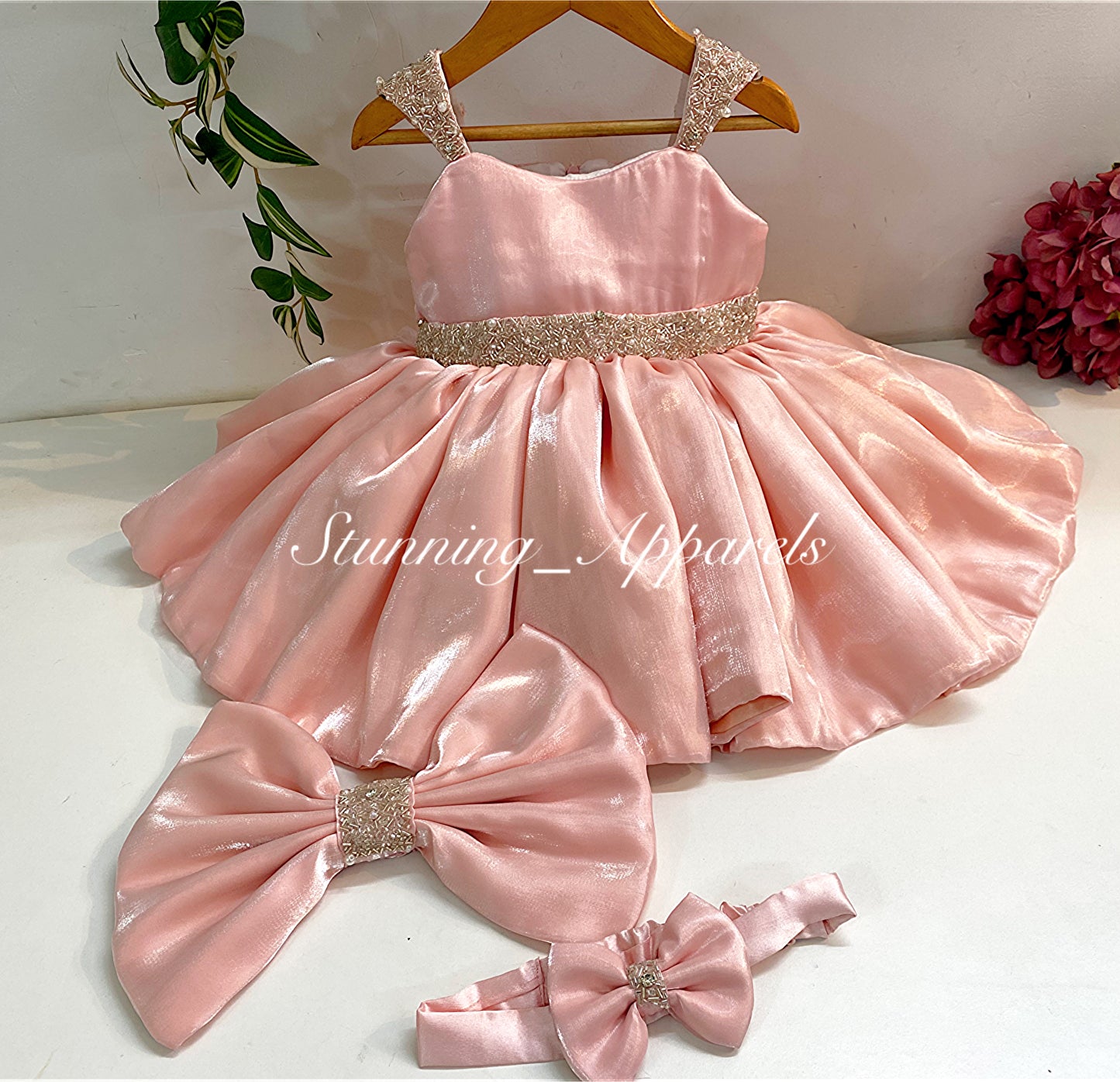 Designer Premium Hand Work Peach Dress