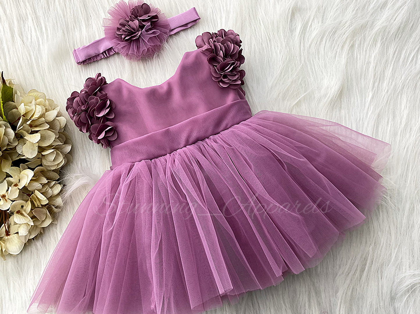 Cape Sleeves Flower Work Dusty Pink Frock