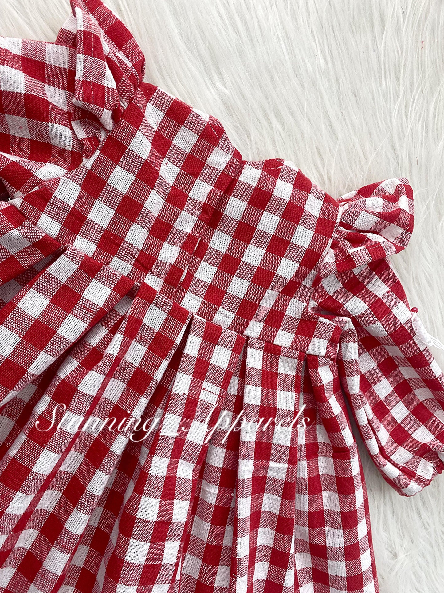 Stylish Long Sleeves Checks Printed Red Dress