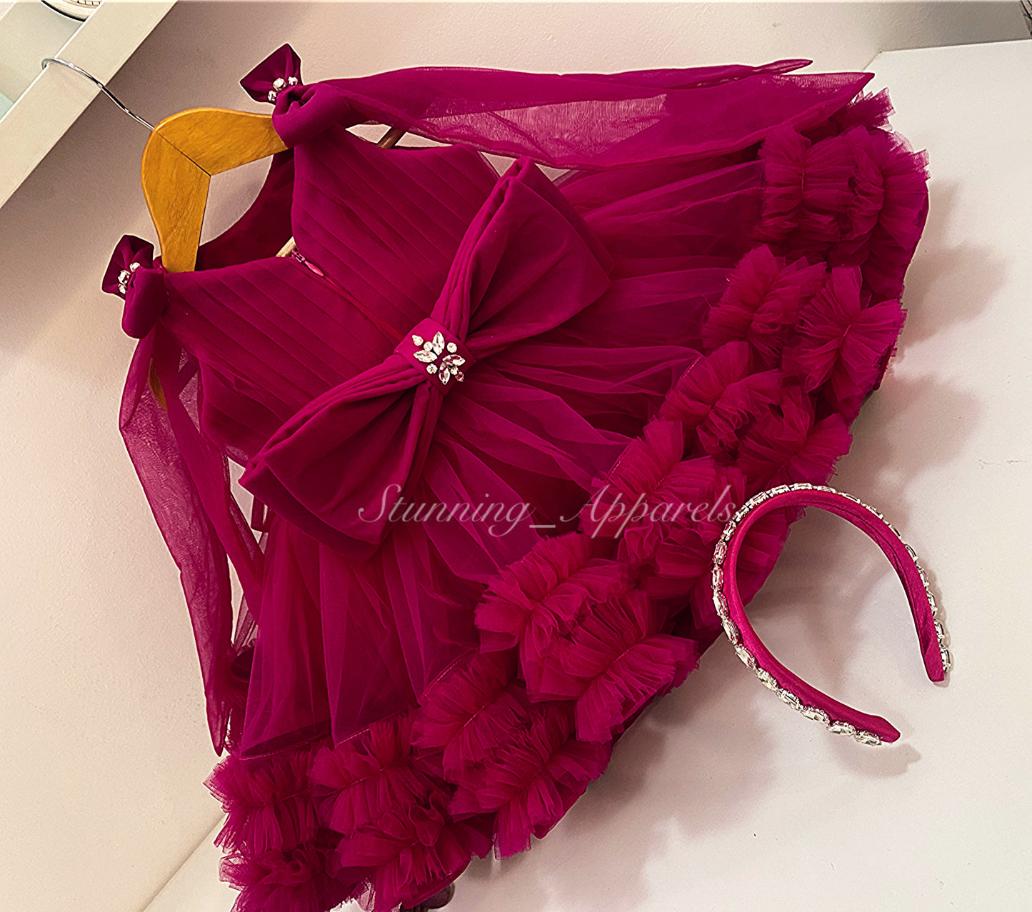 Designer Premium hand work ruby pink dress