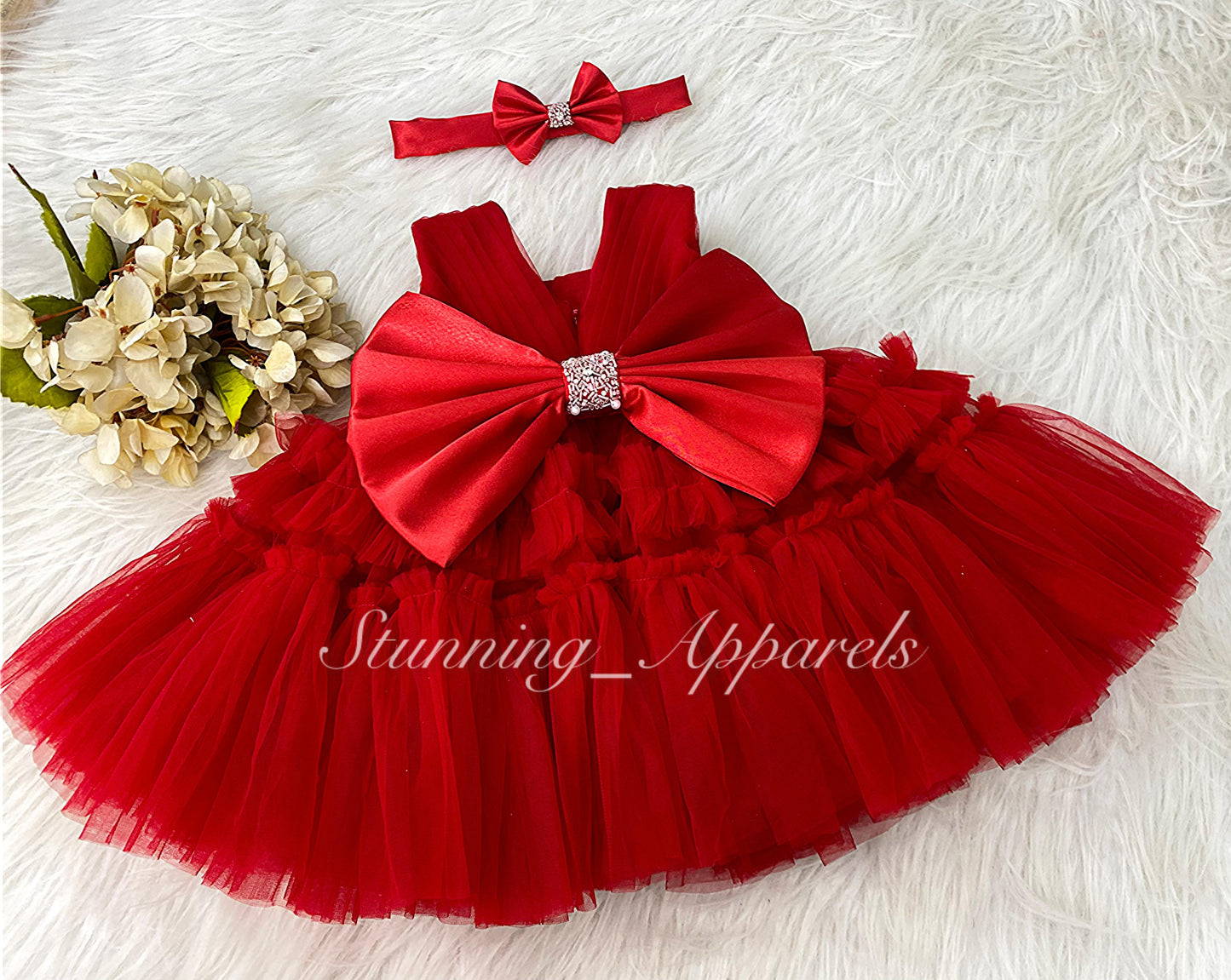 Designer Hand Wear Ruffled Party Wear Red Dress