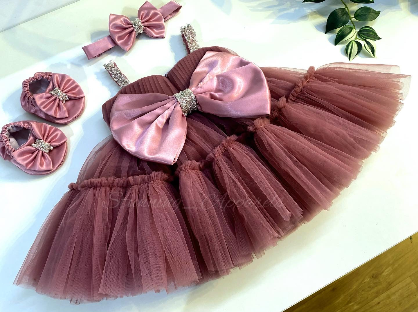 Designer Sweetheart Neckline Hand Work Mustard Brown Pink Frock