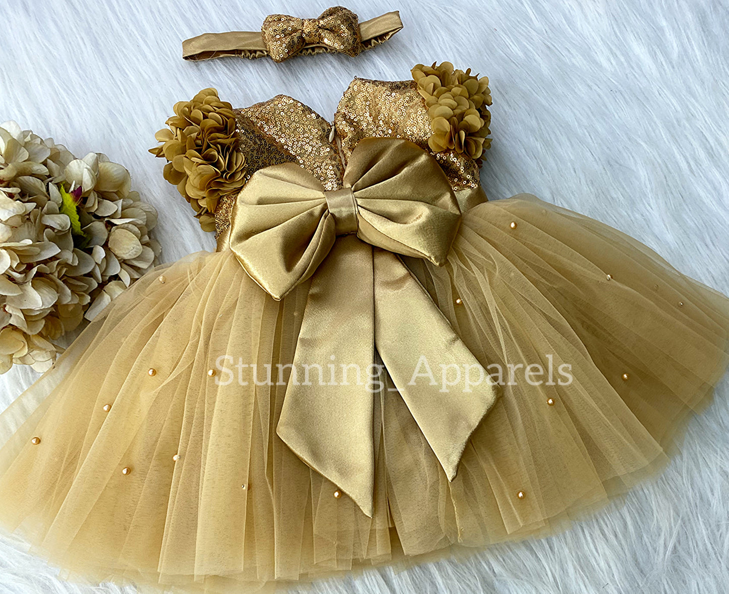 Golden Satin Bow Party Wear Golden Dress