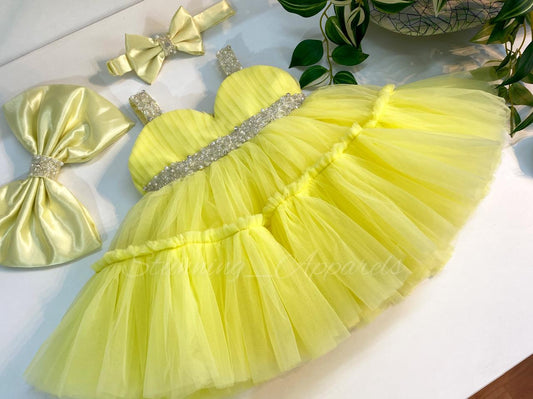 Designer Sweetheart Neckline Hand Work Yellow Frock