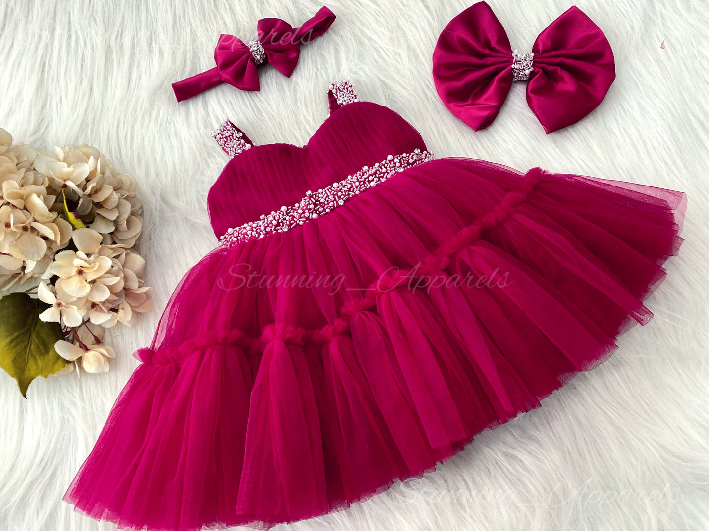 Designer Sweetheart Neckline Hand Work Magenta Pink Frock