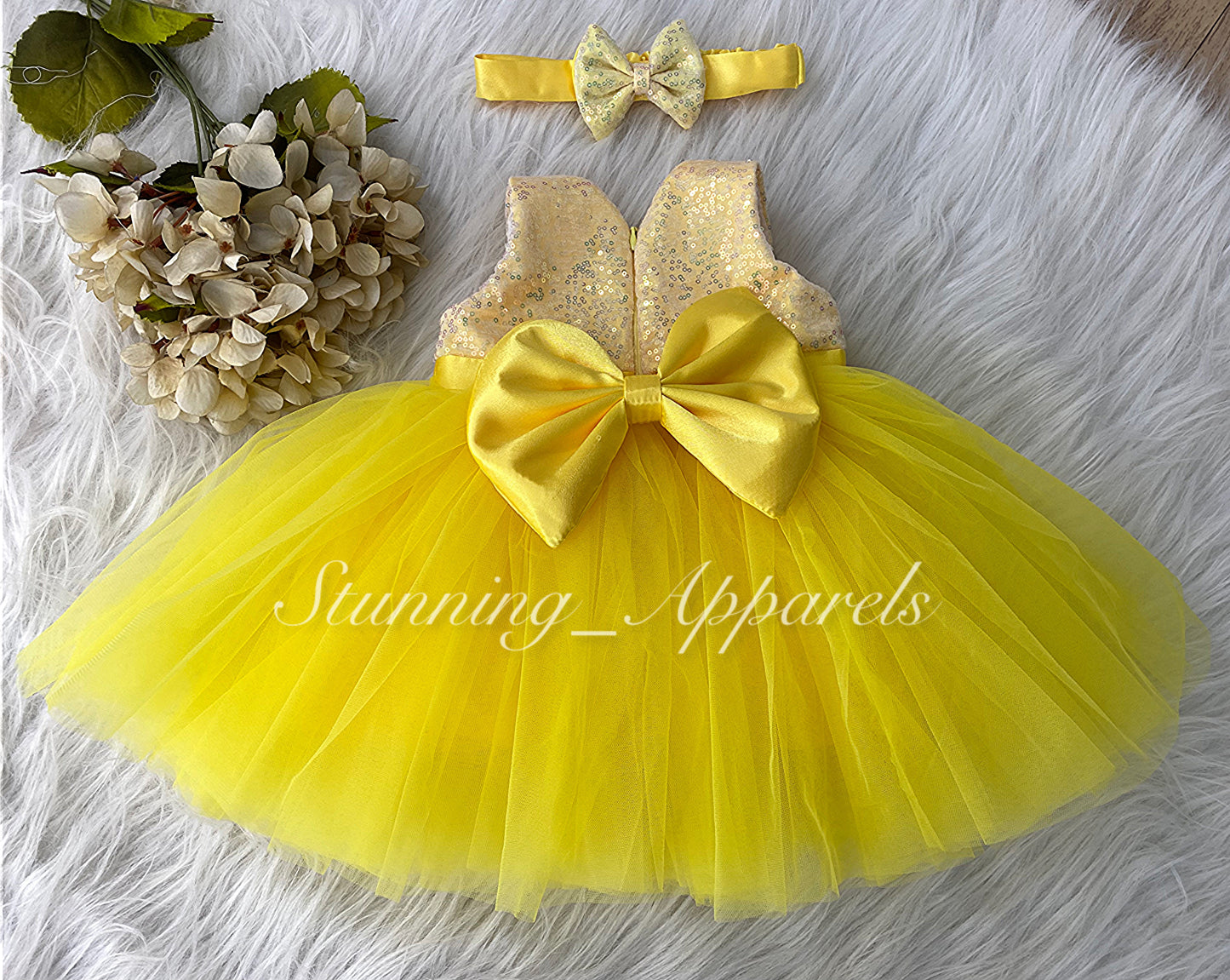 Belted sequin bodice Yellow Dress