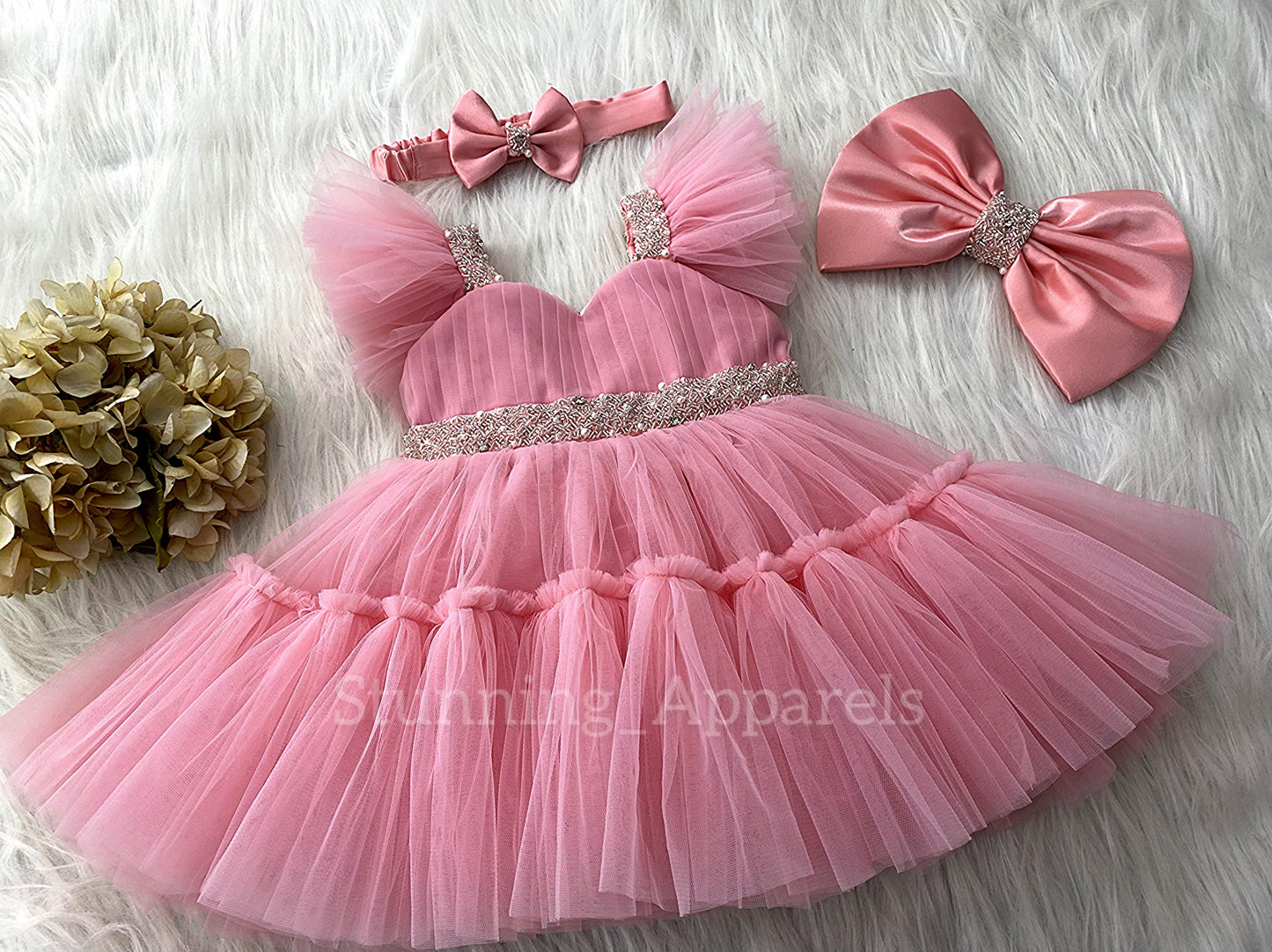 Designer Sweetheart Neckline Hand Work Peach Frock