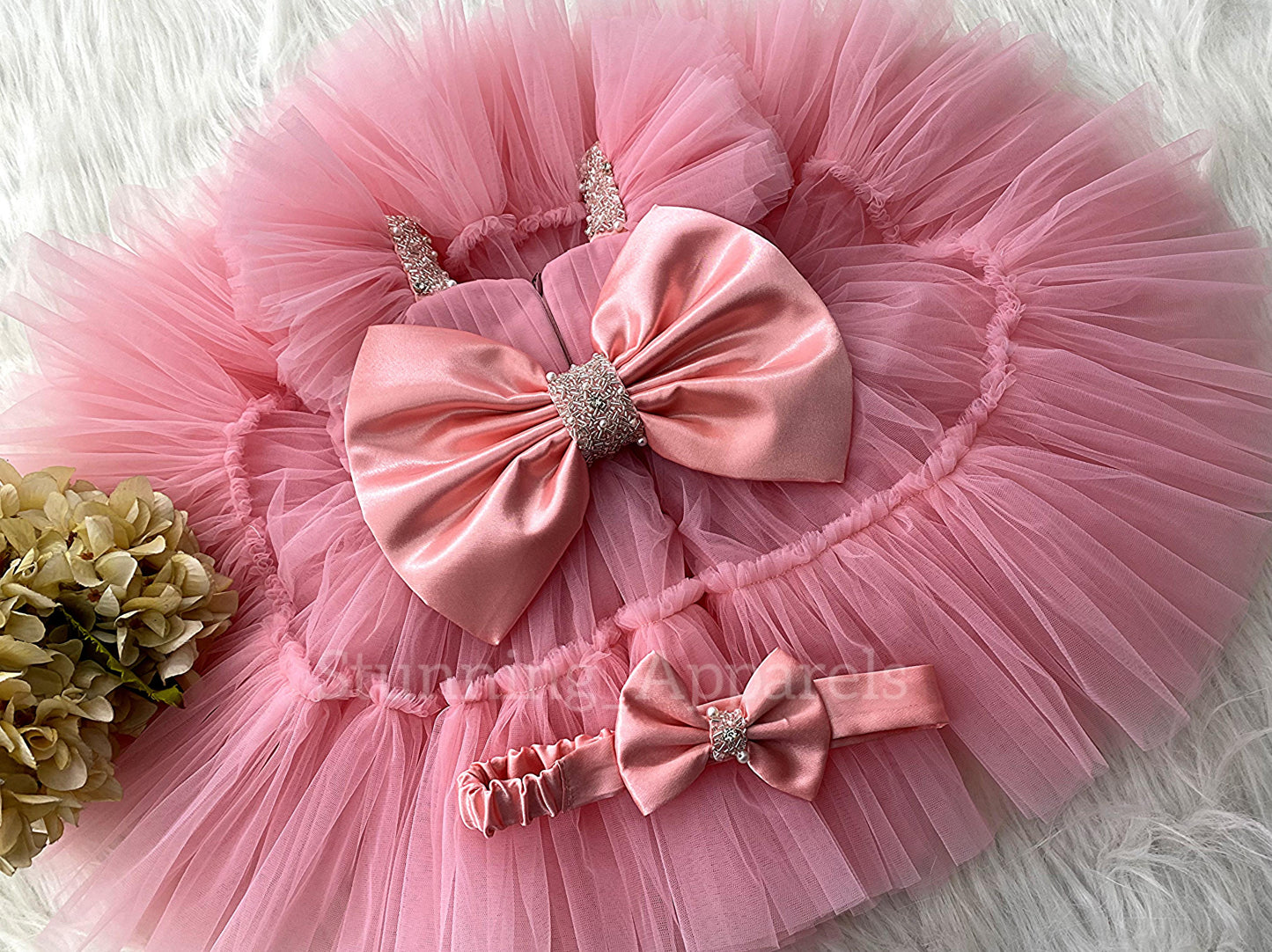 Designer Sweetheart Neckline Hand Work Peach Frock