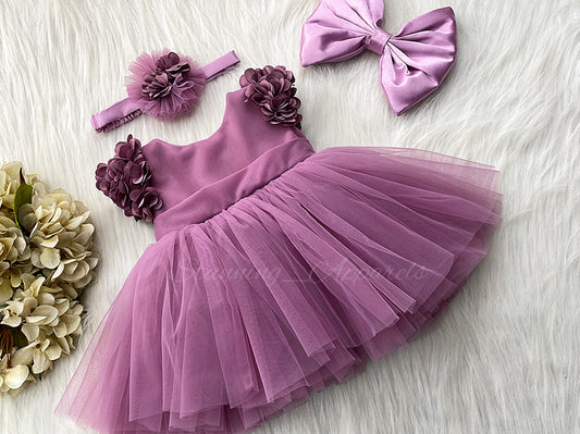 Cape Sleeves Flower Work Dusty Pink Frock