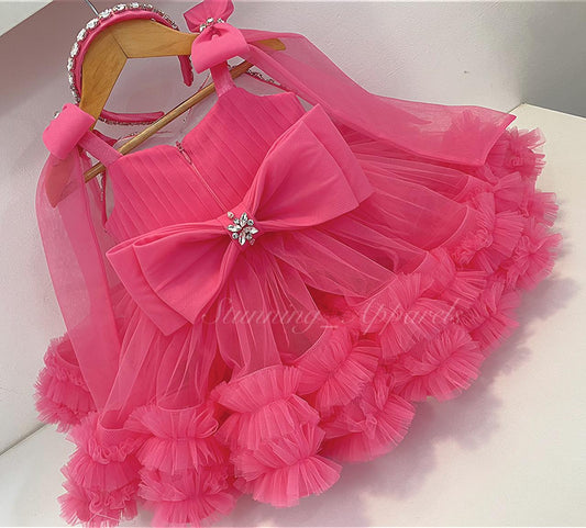 Designer Premium Hand Work Flamingo Pink Dress
