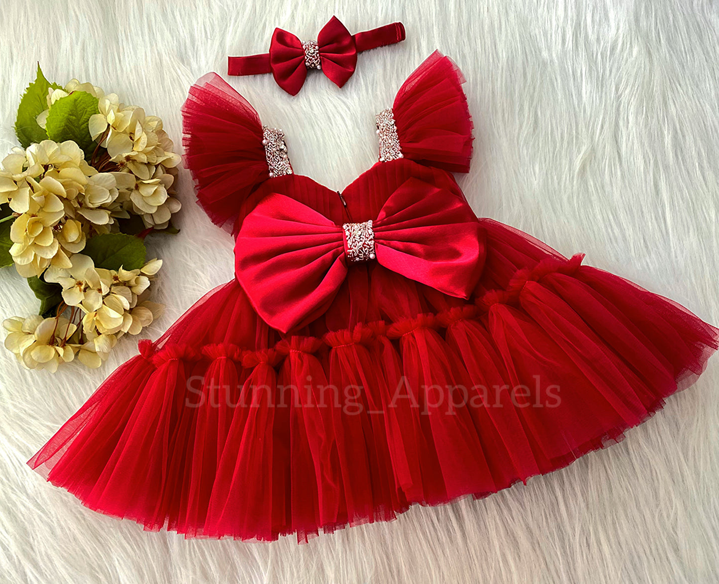 Designer Sweetheart Neckline Hand Work Red Frock