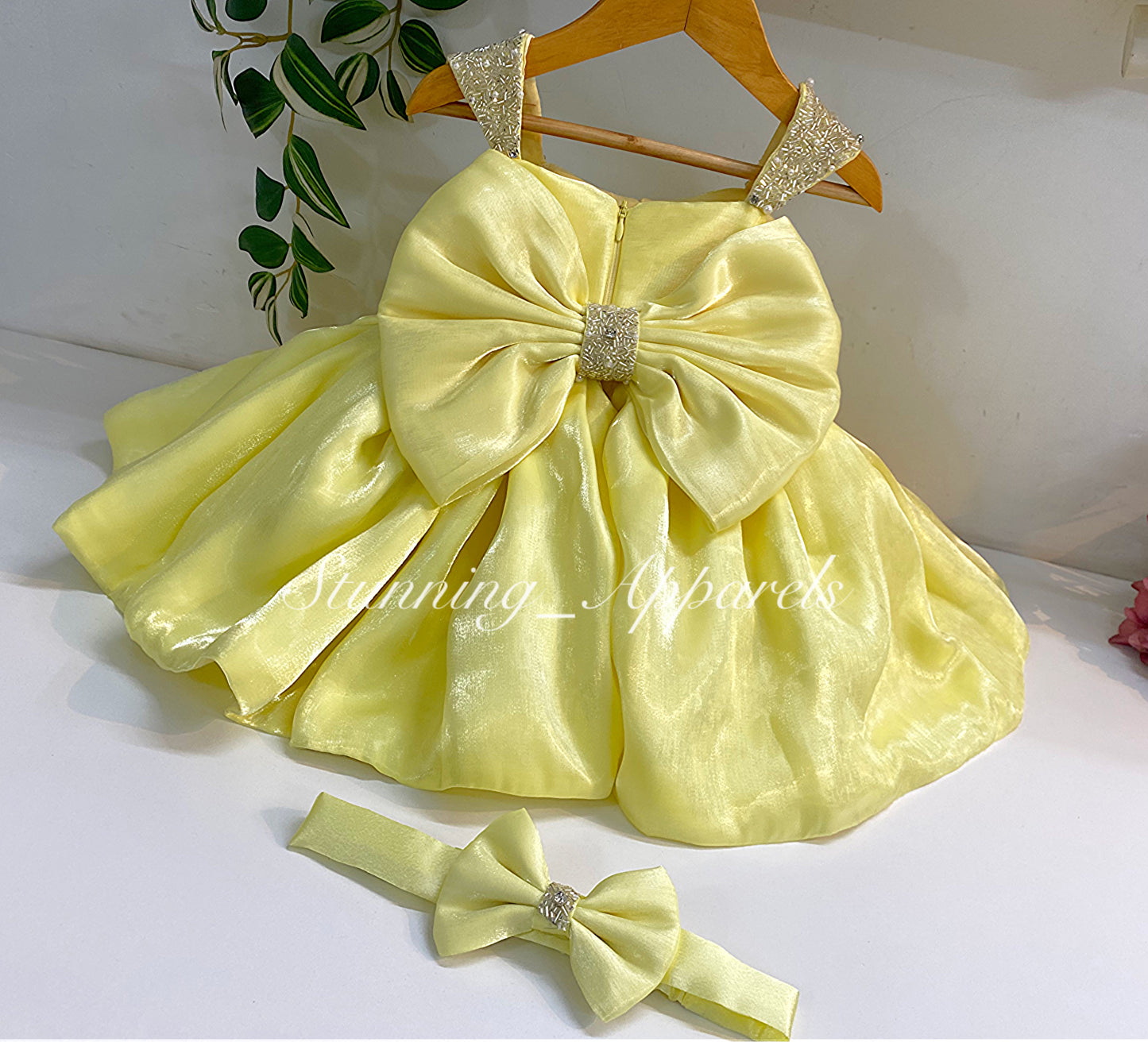 Designer Premium Hand Work Lemon Yellow Dress