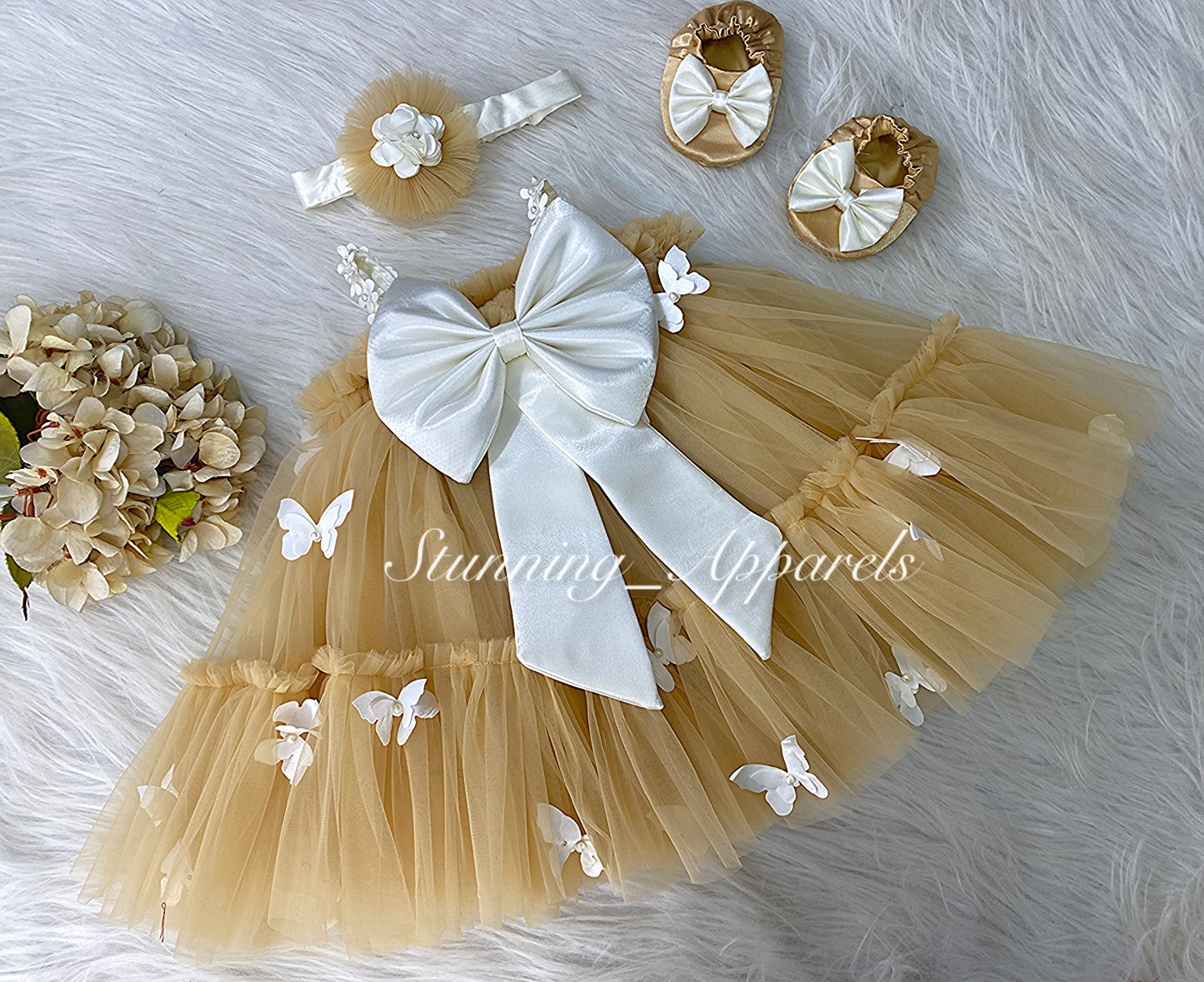 Butterfly Work Cute Party Wear Golden Umbrella Dress