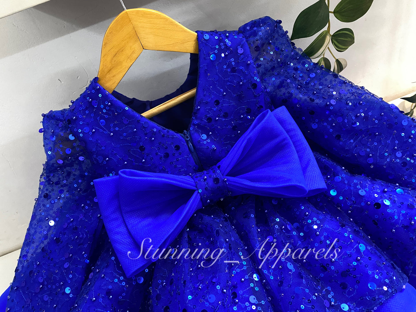 Designer Premium Long Sleeves Beads Sequins Royal Blue Dress