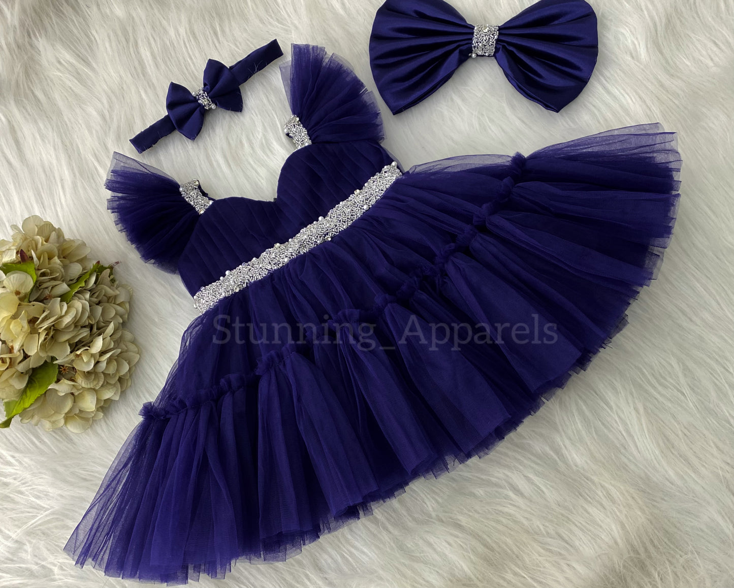 Designer Sweetheart Neckline Hand Work Navy Blue Frock