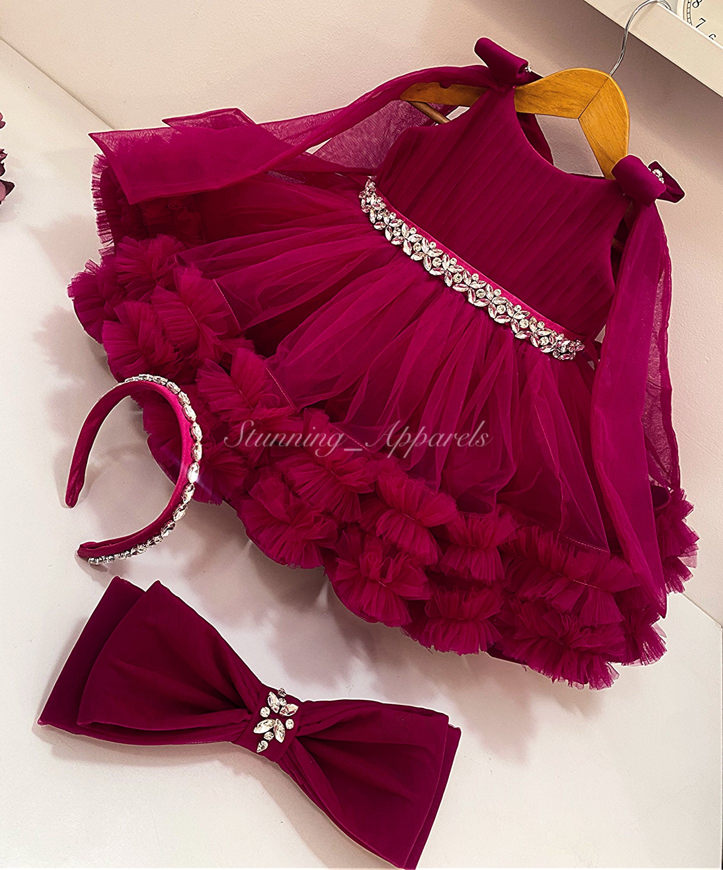 Designer Premium hand work ruby pink dress