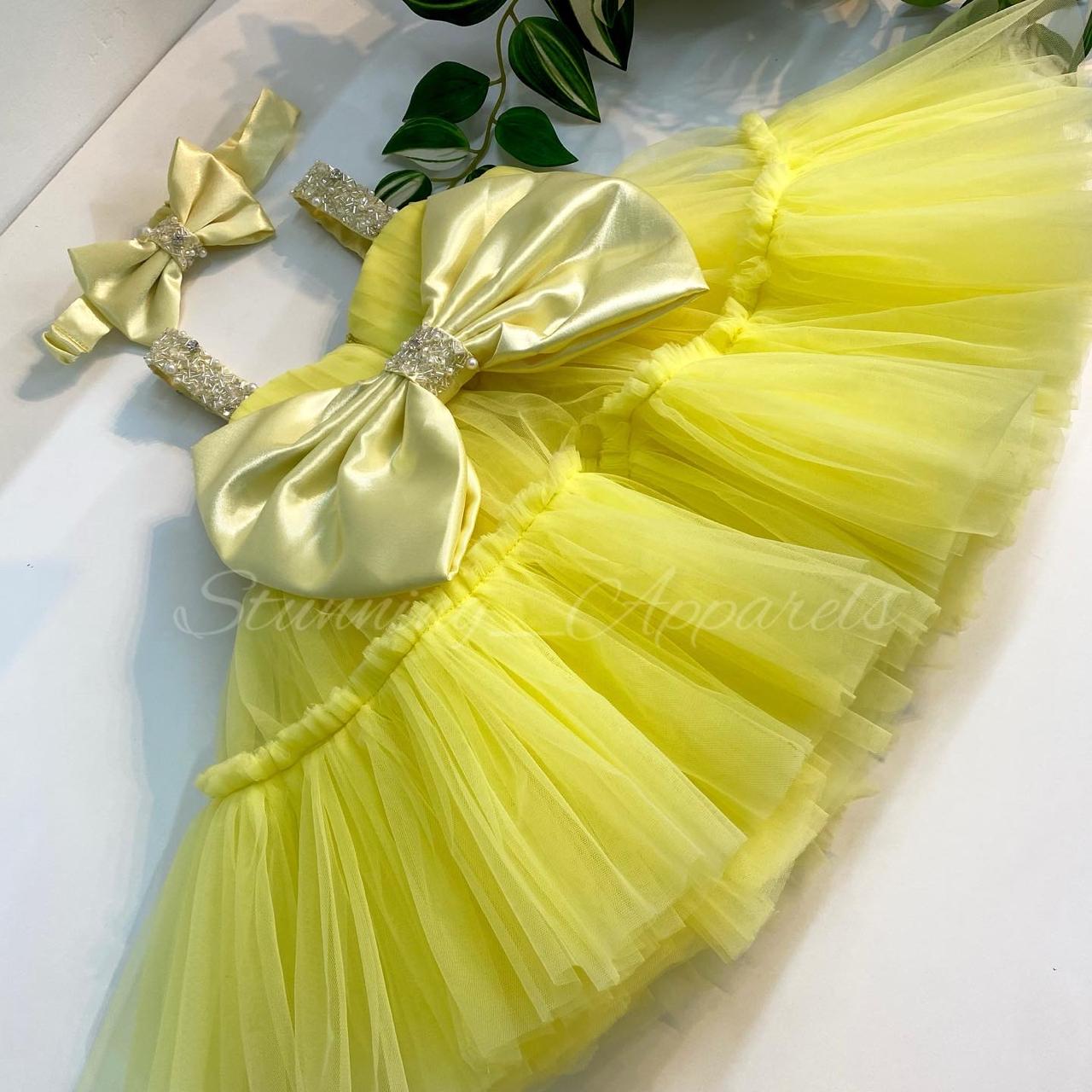 Designer Sweetheart Neckline Hand Work Yellow Frock