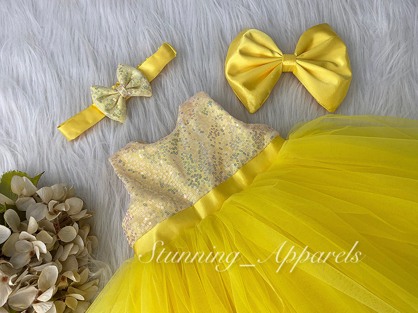Belted sequin bodice Yellow Dress