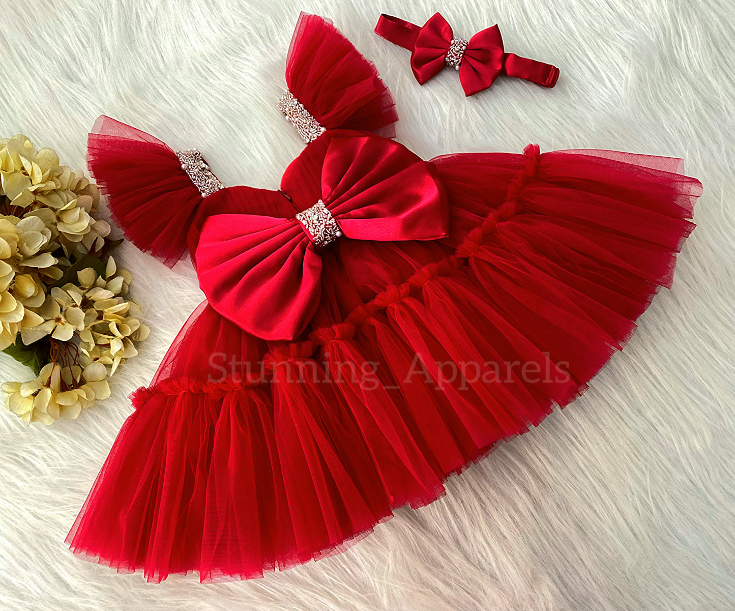 Designer Sweetheart Neckline Hand Work Red Frock