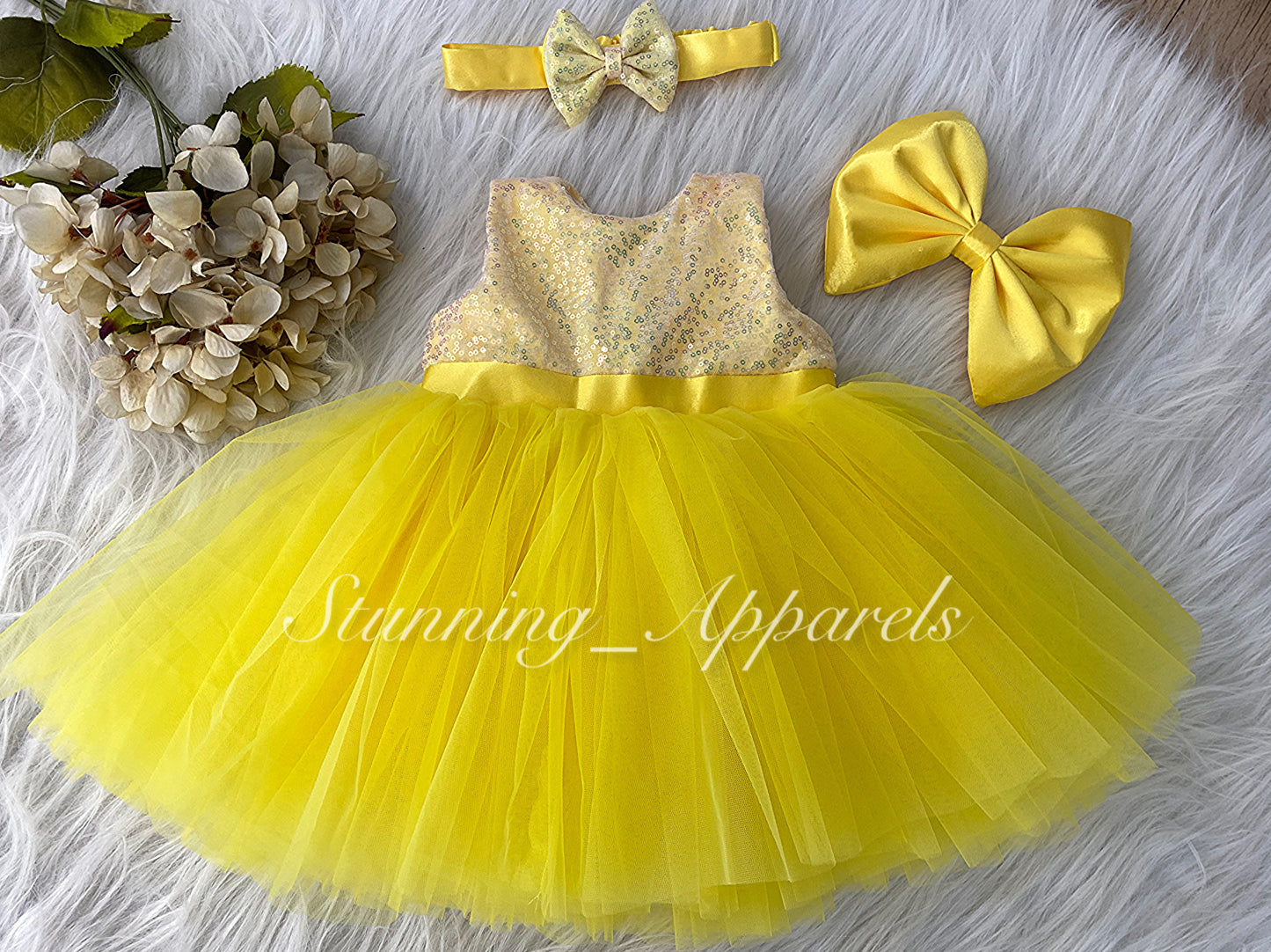 Belted sequin bodice Yellow Dress