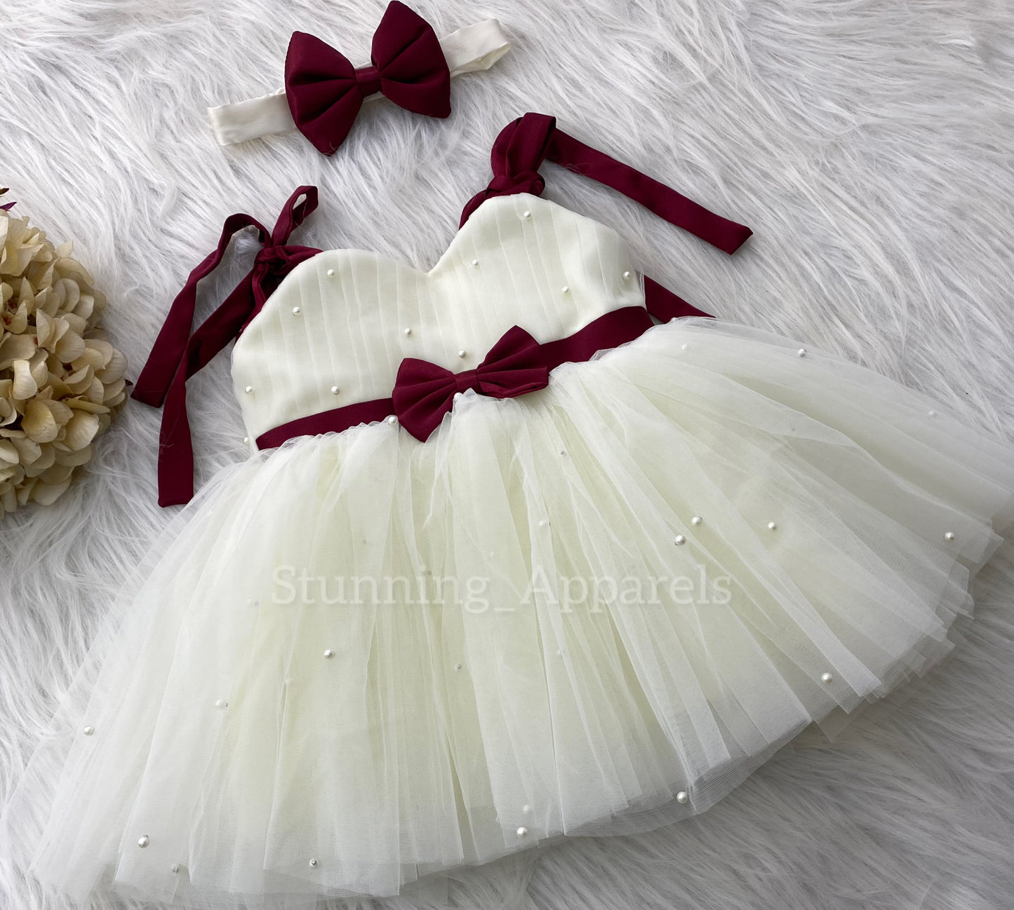 Strapped Knotted Cream Party Wear Dress