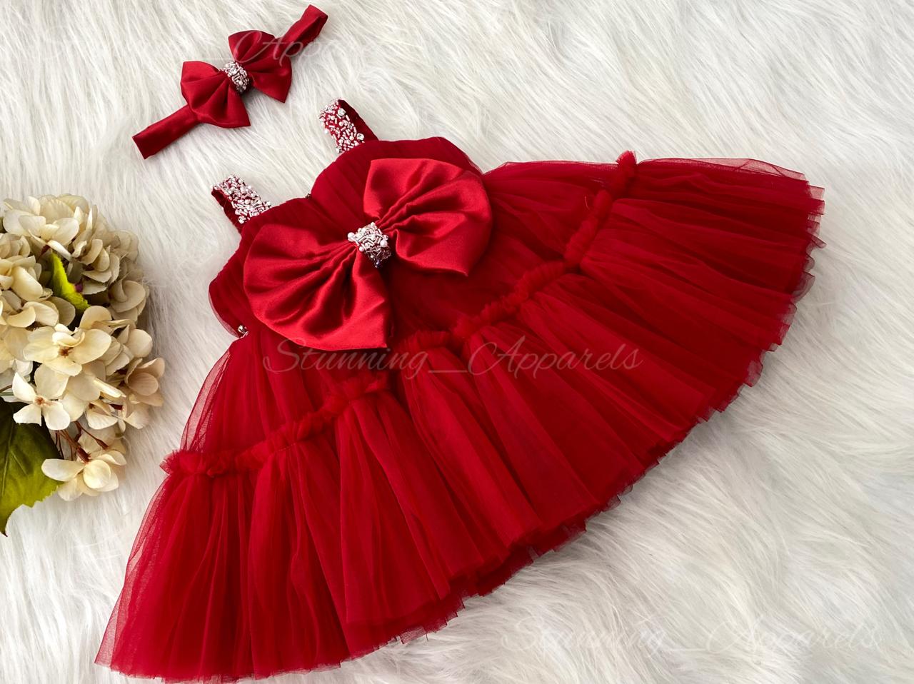 Designer Sweetheart Neckline Hand Work Red Green Frock