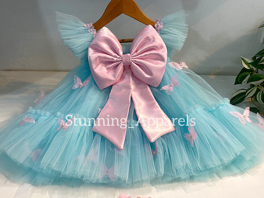 Butterfly Work Cute Party Wear Umbrella Sky Blue Dress