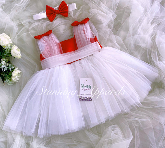 Shoulder Red Satin Bow White Dress