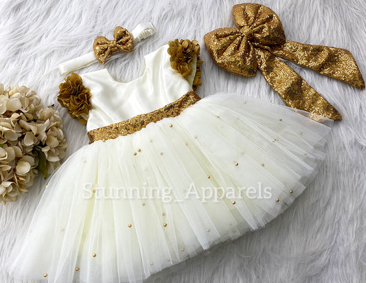 (Copy) Golden Sequins Bow Party Wear Golden Dress