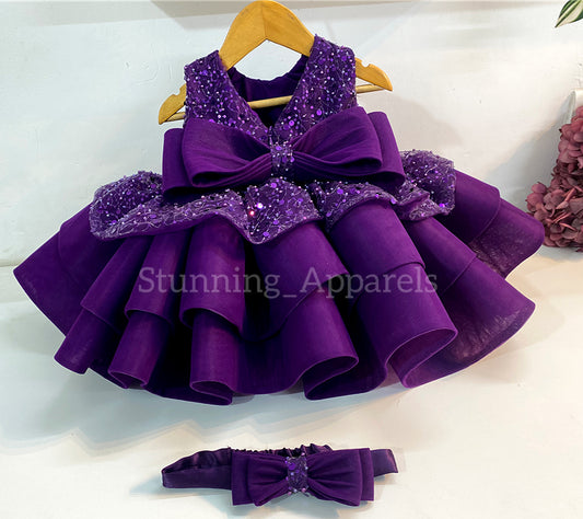 Premium Beads Sequins Party Wear Purple Dress