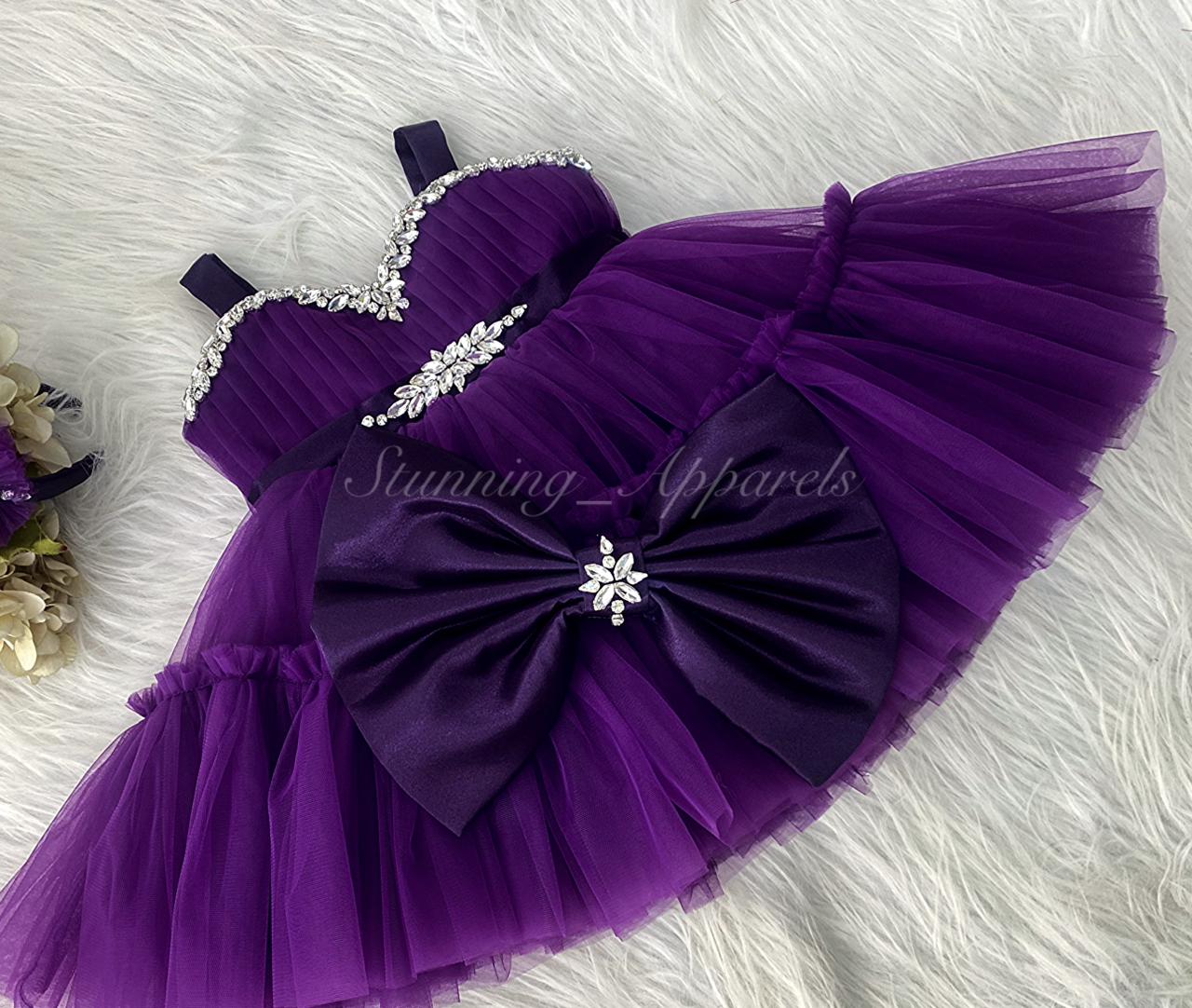 Designer Stone and Diamond Work Ruffled Purple Dress